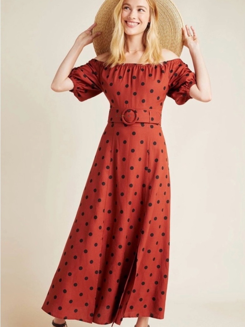 Anthropologie brown Polka Dot Maxi Dress